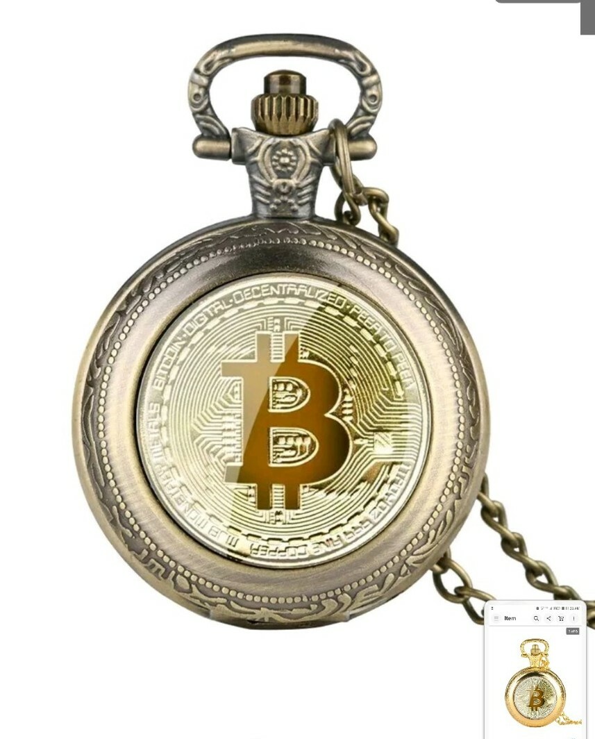 Bitcoin BTC Quartz Pocket Watch Antique Imitation BIT Coin Collectibles.  BRONZE