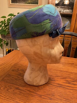 Vintage 1960s sculptured blue pillbox feather hat s-l400.jpg main image 3
