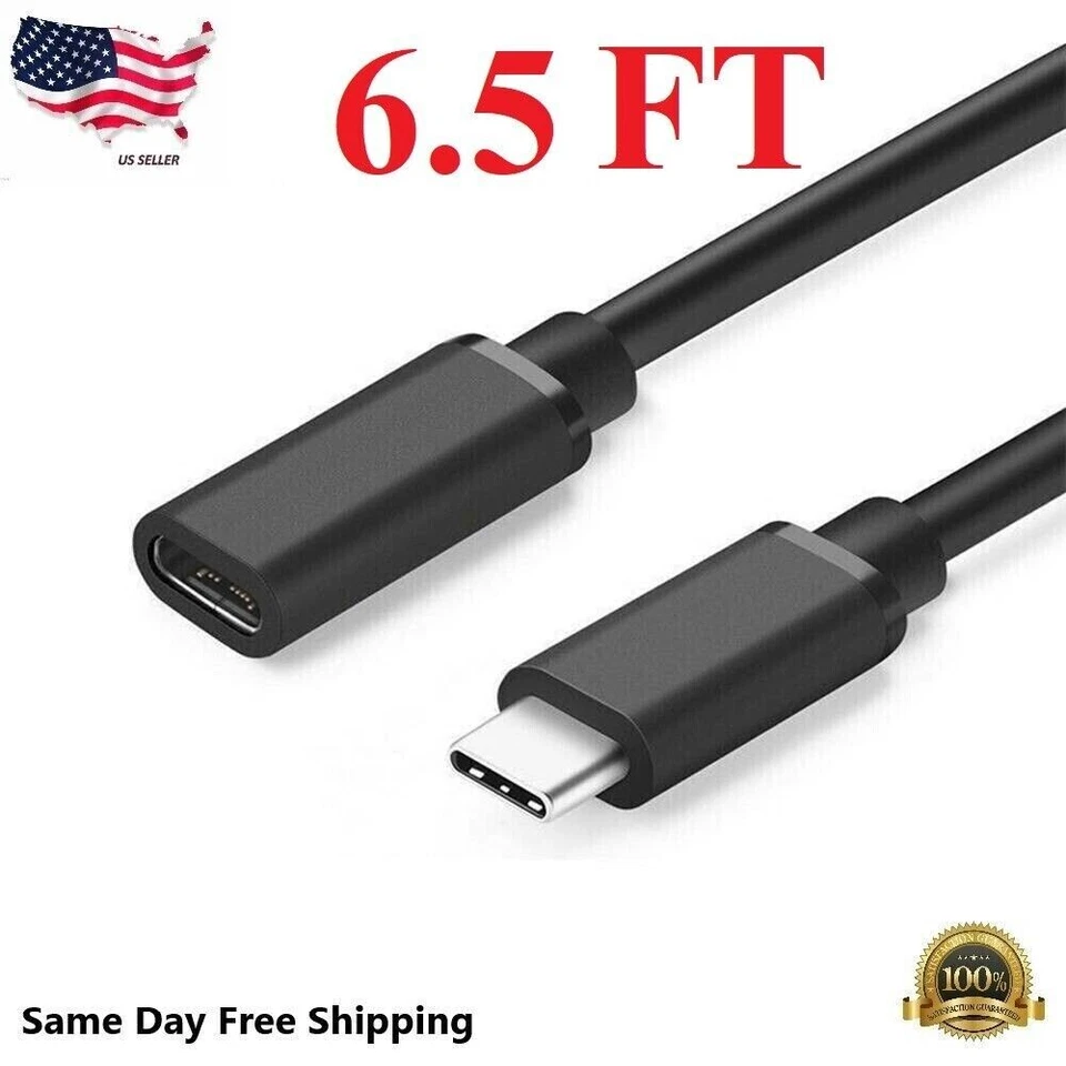 1.3/3.25/6.5 Feet Type C USB 3.1 Male to USB-C Female Extension Data Cable Black - Image 3 of 4