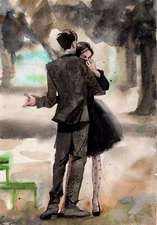 Original Watercolor Painting Couple Dancing Painting Dance Wall Art