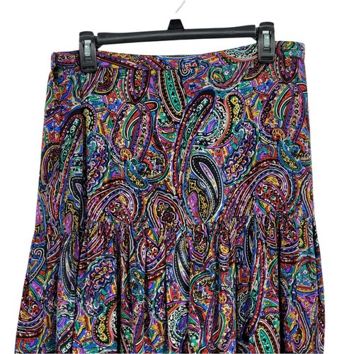 Vintage 80's Neiman Marcus Skirt 14 Colorful Silk Drop Waist Paisley Print - Picture 5 of 9