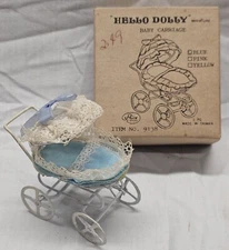 NOS Dollhouse Miniature Hello Dolly Baby Carriage Blue Price Imports Item #9138