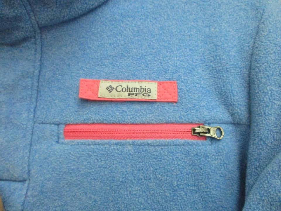 Columbia PFG Suéter Grande 14-16 Juvenil Azul Rosa Camiseta a Presión Vellón Logo Niñas YLG Foto 4 de 4