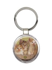 Cat : Gift Round Keychain Cute Animal Kitten Funny Friend