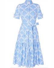 Carolina Herrera Belted Printed Cotton-Blend Midi Dress in blue 4