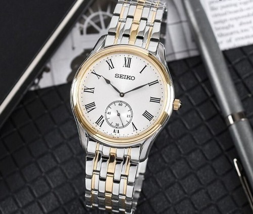 Seiko SRK048P1 Conceptual Two-Tone Gold Stainless Steel Roman Numeral Men Watch - Picture 2 of 8