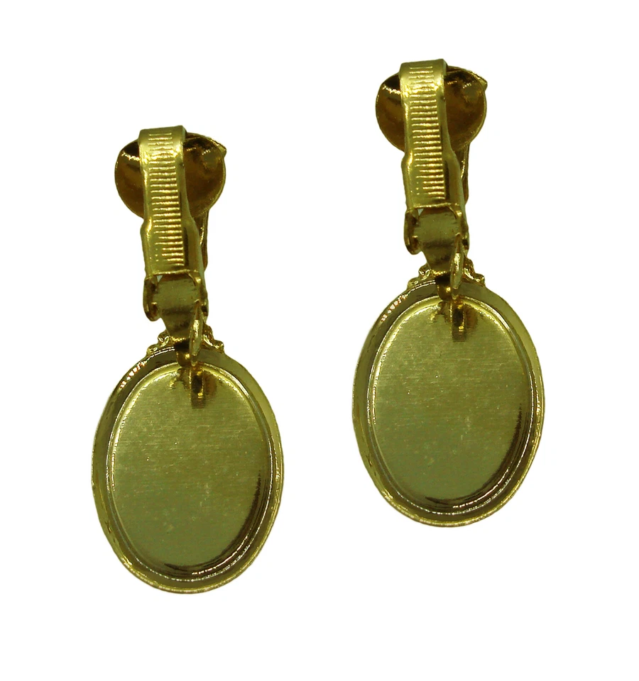 Gold Tone Red White Cameo Woman Oval Dangle Clip On Earrings 1 1/4" - Image 3 of 4