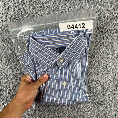 Camisa Vintage Ralph Lauren Regent Para Hombres 15 Azul Amarillo Rayas Ajuste Personalizado Retro - Imagen 14 de 14
