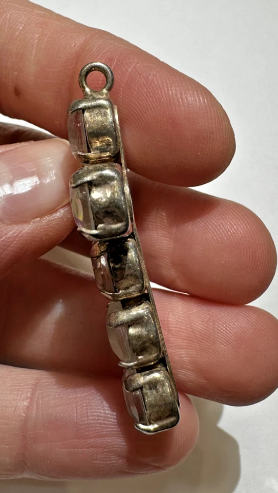 Ciondolo Religioso In Argento Con Croce In Vetro Cristallo Facettato E Strass - Immagine 2 di 4
