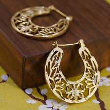 1.25", vermeil gold over Sterling silver earrings, 925 filigree huggie hoops