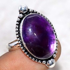 925 Silver Plated Natural Amethyst Ring US 9.5 Gift Jewelry GW