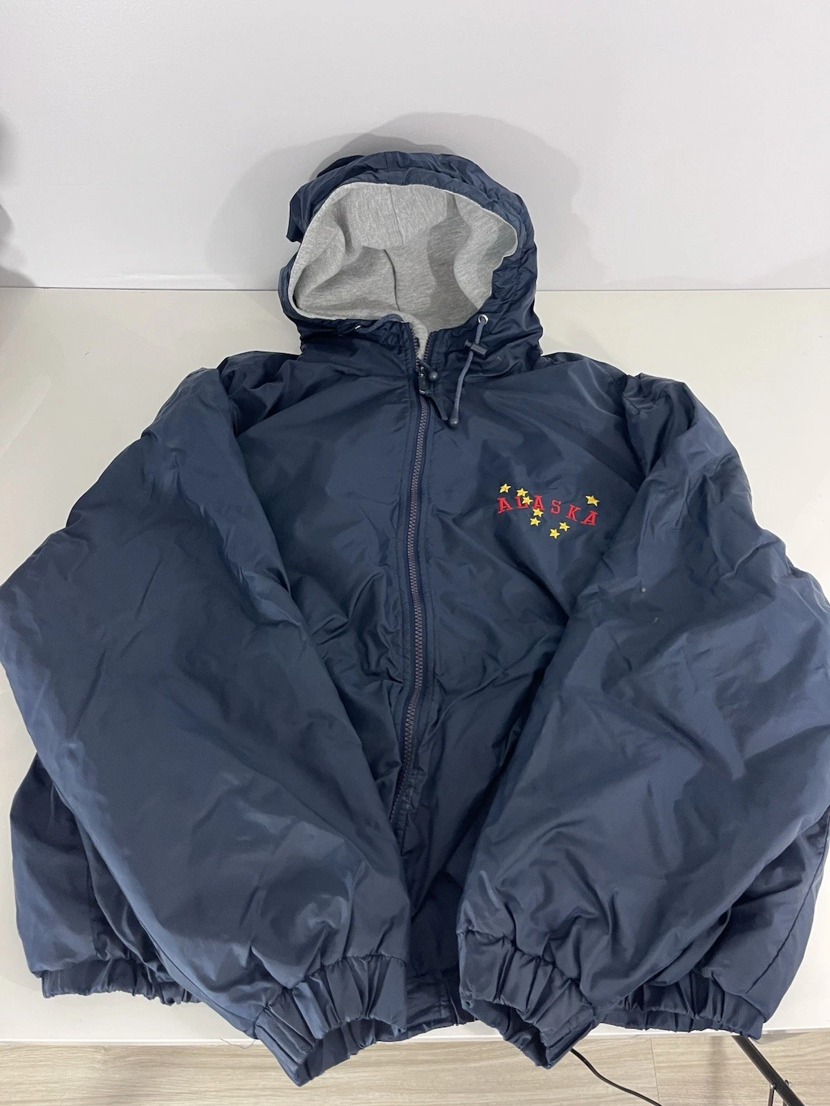 Alaska Jacket Men 2XL Navy Blue 100% Nylon Full Zip Pocket Windbreaker Hooded