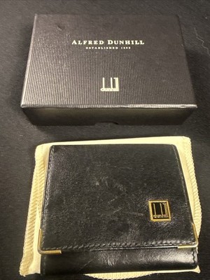 Dunhill Leather Coin Case Coin Purse Men's Black With Box And Dust