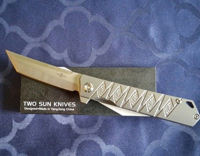 *NEW*  TWO SUN -  Folding Knife w/Titanium Handle & YJ01-V1 Blade (TS20-RIPPLE)