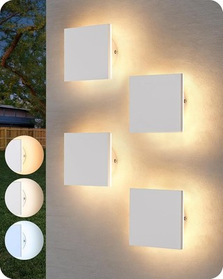EDISHINE 4-Pack LED Outdoor Wall Lights White 3000K-5000K Dimmable IP65 Open Box