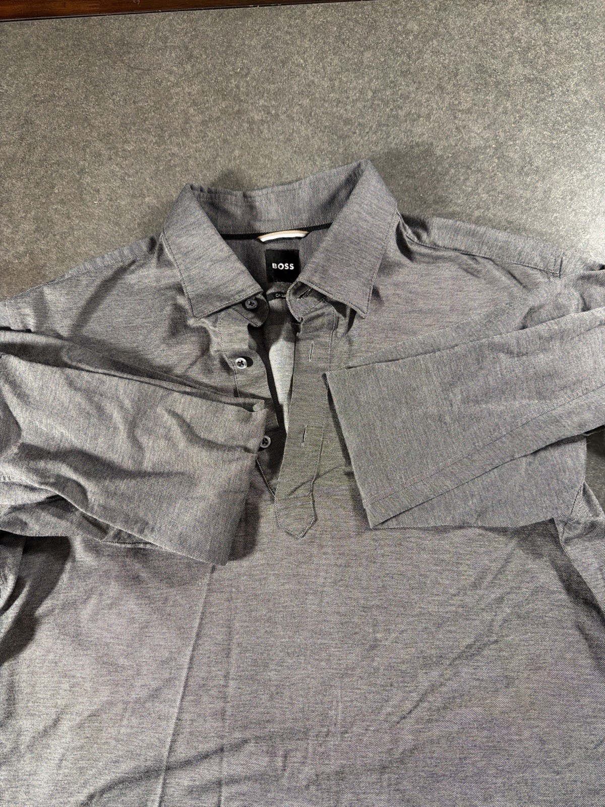 BOSS Hugo Boss Casual Fit Long Sleeve Polo Shirt Men’s L Gray Cotton