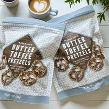 2 Packs Trader Joe's Butter Toffee Pretzels Salted Total 20 oz Best By 08/18/26