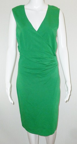 Diane Von Furstenberg Layne Plunge V Neck Ruched Sheath Green Dress SZ 10 - Picture 2 of 5