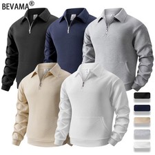 Men Autumn Quarter Zip Casual Sweatshirt Solid Knit Pullover Long Sleeve Gift