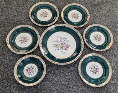 RAR VINTAGE H&M Sutherland England Beilagen Teller Untertasse grün Blumenbouquet Gold