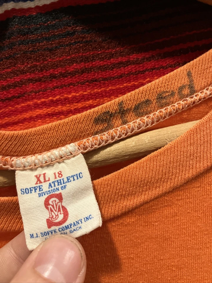 Camiseta corta vintage años 70 Clemson Tigers bebé XL (18) 17x21,5 (para hombre XS) MJ Soffe Foto 3 de 4