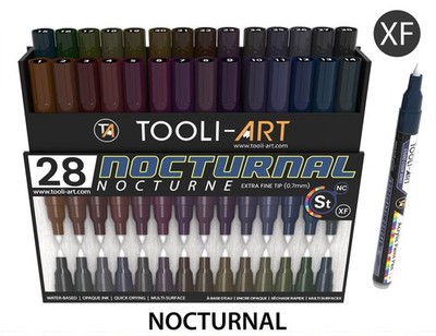 28 Dark Nocturnal Colors Acrylic Paint Pens Markers Set 0.7mm Extra Fine Tip