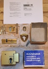 RARE FIND ORIGINAL Banham OUTWARD OPENING SECURITY CYLINDER Rim Deadlatch LOCK. 