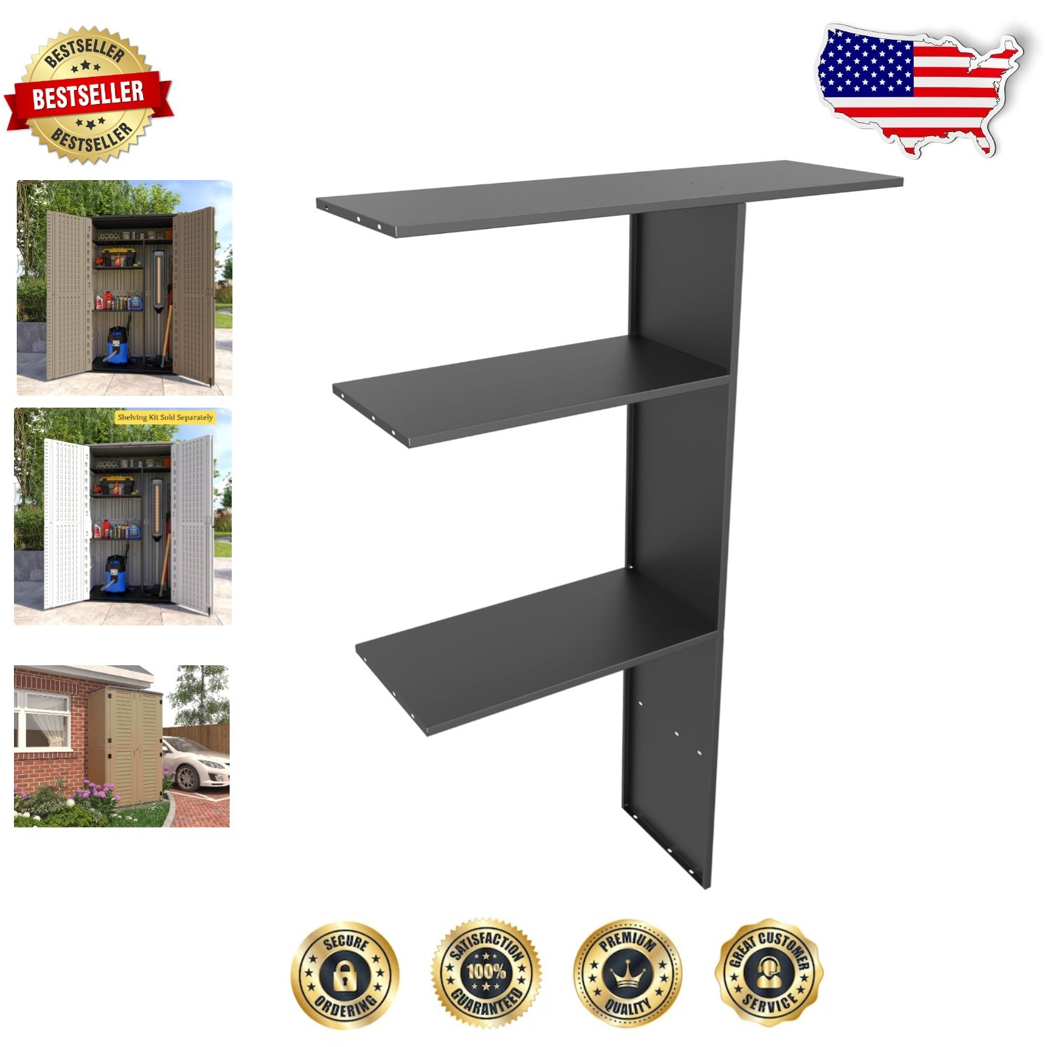 Heavy-Duty Black Metal Laminate Shelf - Stylish Vertical Storage Solution