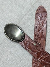 vintage TOOLED buckle belt WESTERN cowhide leather 26 brown COWBOY landscape