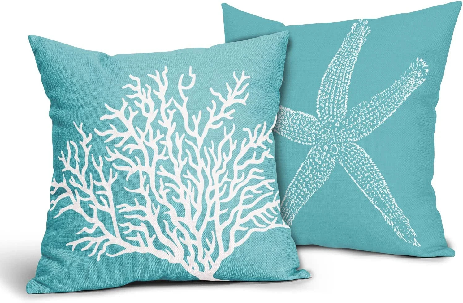 Teal Starfish Pillow Covers 18x18 Inch Set of 2 Summer Coastal Coral Throw Pi...