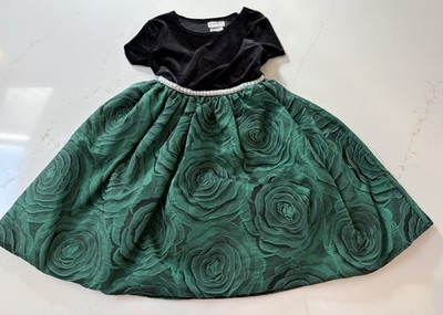 Blueberi Boulevard Sz 10 Black Velvet & Dark Green Formal Faux Pearl Dress