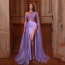 Purple Satin Mermaid Ball Dress with One Shoulder Sequin Decal Lace Evening Gown