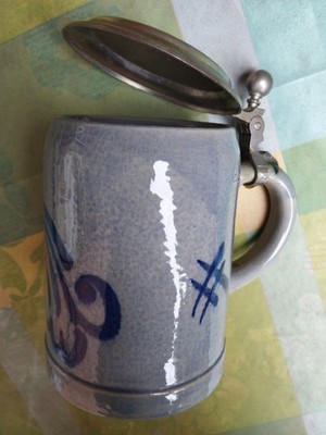ERBO Zinn Vintage Keramikkrug Bierkrug mit Zinndeckel Krug 0,5 Liter Beer Mug 