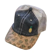 Pineapple cap! Pineapple embroidered mesh trucker hat with cork visor cap