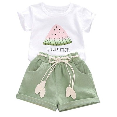 YOUNGER TREE Toddler Baby Girls Clothes Watermelon T-shirt + Linen 4T, Green