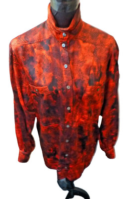 Escada Blouse Shirt Black Red Print Silk Charmeuse Vintage Size 34 4-6