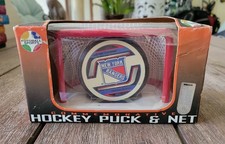 Vintage NHL New York Rangers Commemorative Hockey Puck & Net by Fotoball