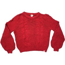 ABERCROMBIE Sweater Kids 15/16 Red Cable Knit Comfy Stretch Long Sleeve Crewneck