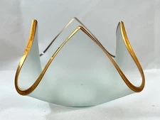 Annieglass Votive Candle Holder, Handkerchief Shape, Gold Trim, Handmade, 2000