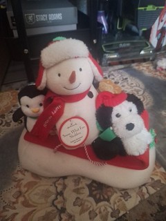 Vintage Hallmark 2007 Jingle Pals Snowman Snow What Fun Sledders Penguin Dog