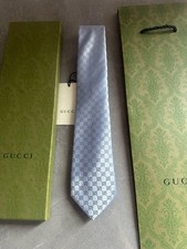 Gucci Tie Mens 100 Silk Silver GG interlocking pattern logo Full Packaging