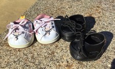 2 Pair Build A Bear Shoes, White/Pink Skechers, Black Tie Shoes
