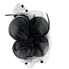 Black Feather Flower Net Veil Fascinator Hat Clip Hair Accessory