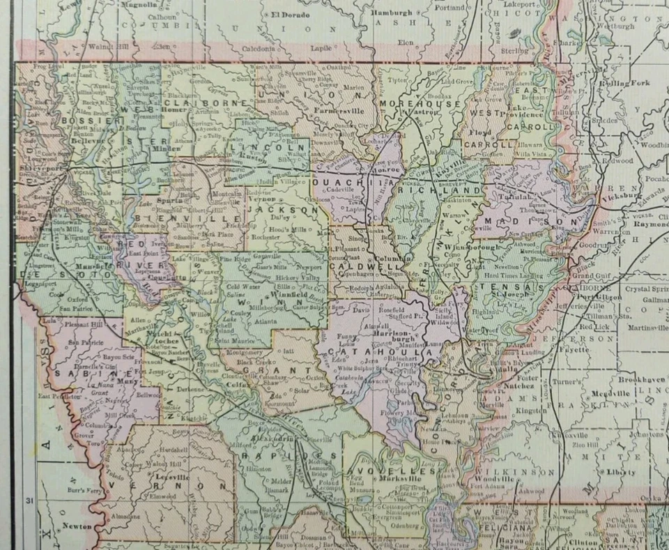 Mapa LOUISIANA 1892 14"x10" Antiguo Antiguo Original NUEVA ORLEANS BATON ROUGE Foto 2 de 4