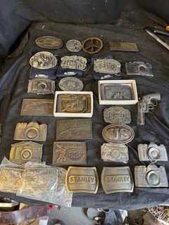 27 Vintage Metal Belt Buckles Brass Colt Canon Winchester Hercules Lee Stanley