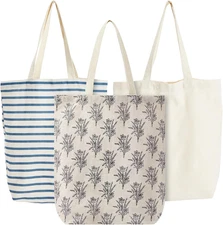 Canvas Tote Bag Set - Durable Polycotton Fabric Grocery Bag - Foldable R