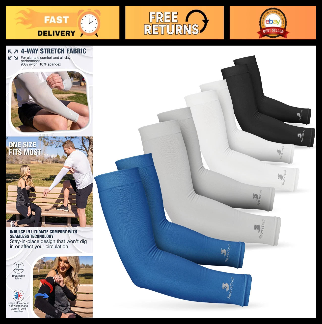 Cooling Arm Sleeves for Men & Women - UV Protection, Breathable Sports Gear