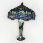 29” Vintage Tiffany-Style Blue Dragonfly Stained Glass Lamp