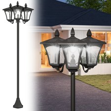 72" Outdoor Solar Light Post, Triple Head Lamp, Black