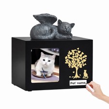 Custom Pet Keepsake Urn for Cats – Wooden Ashes Box with Photo Frame